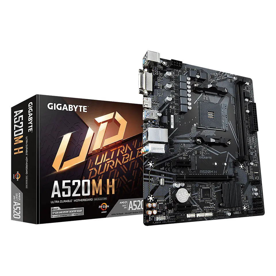 Placa Madre Gigabyte A520M H (AM4, DDR4 5100MHz, M.2, MicroATX) - AMD Ryzen 1