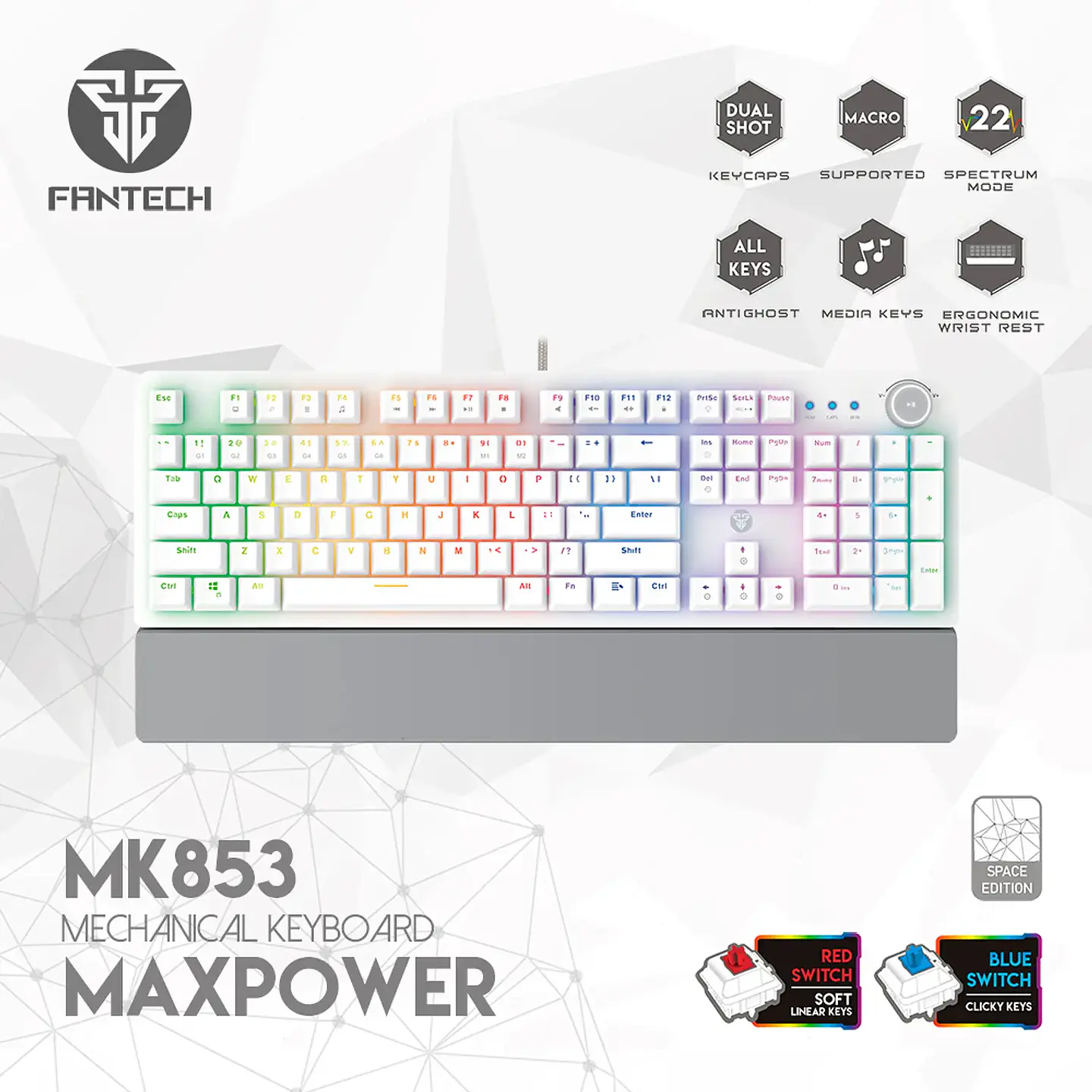 Teclado Mecánico Fantech Maxpower MK853 Space, Red Switch 3