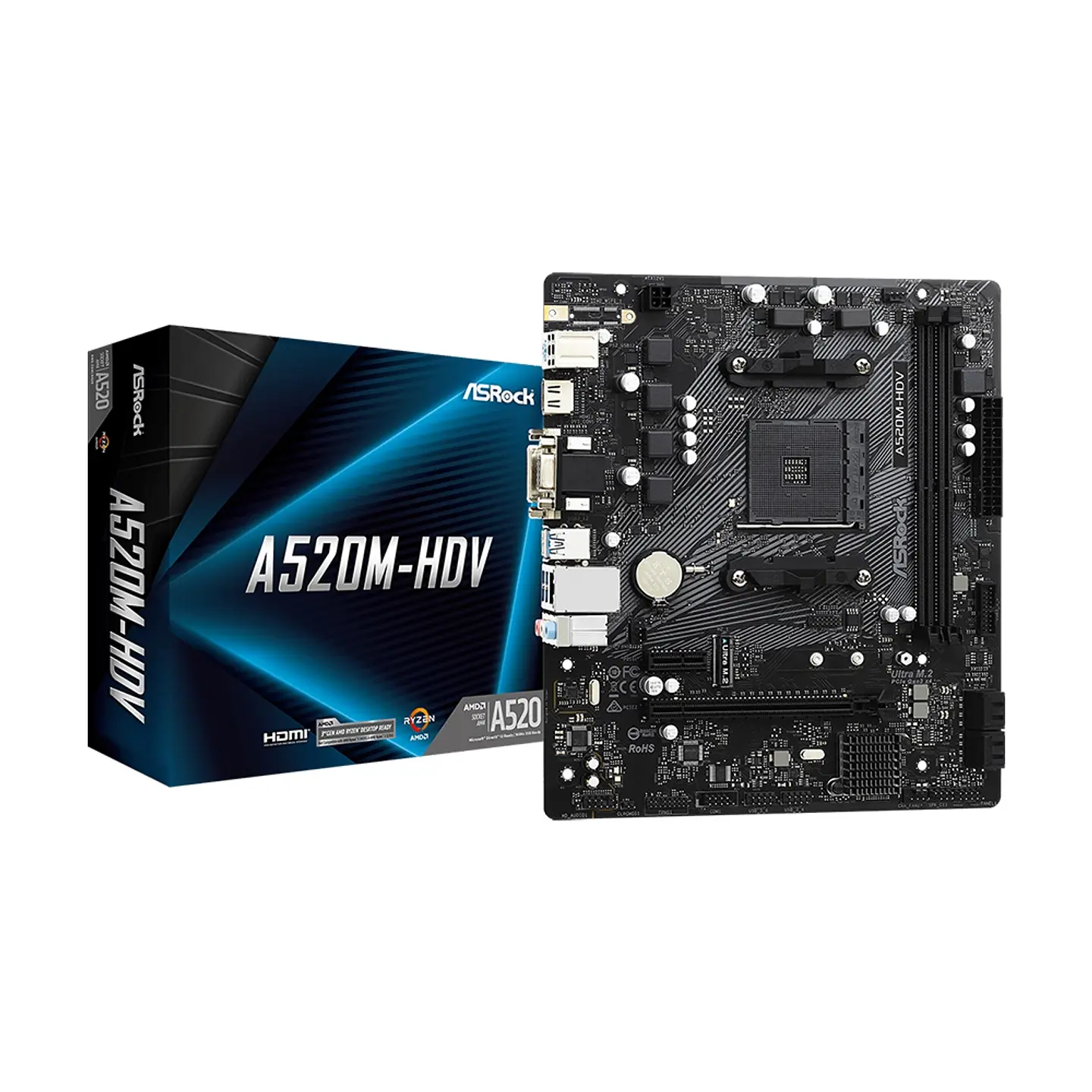 Placa Madre ASRock A520M-HDV, AM4, DDR4, M.2, MicroATX 1