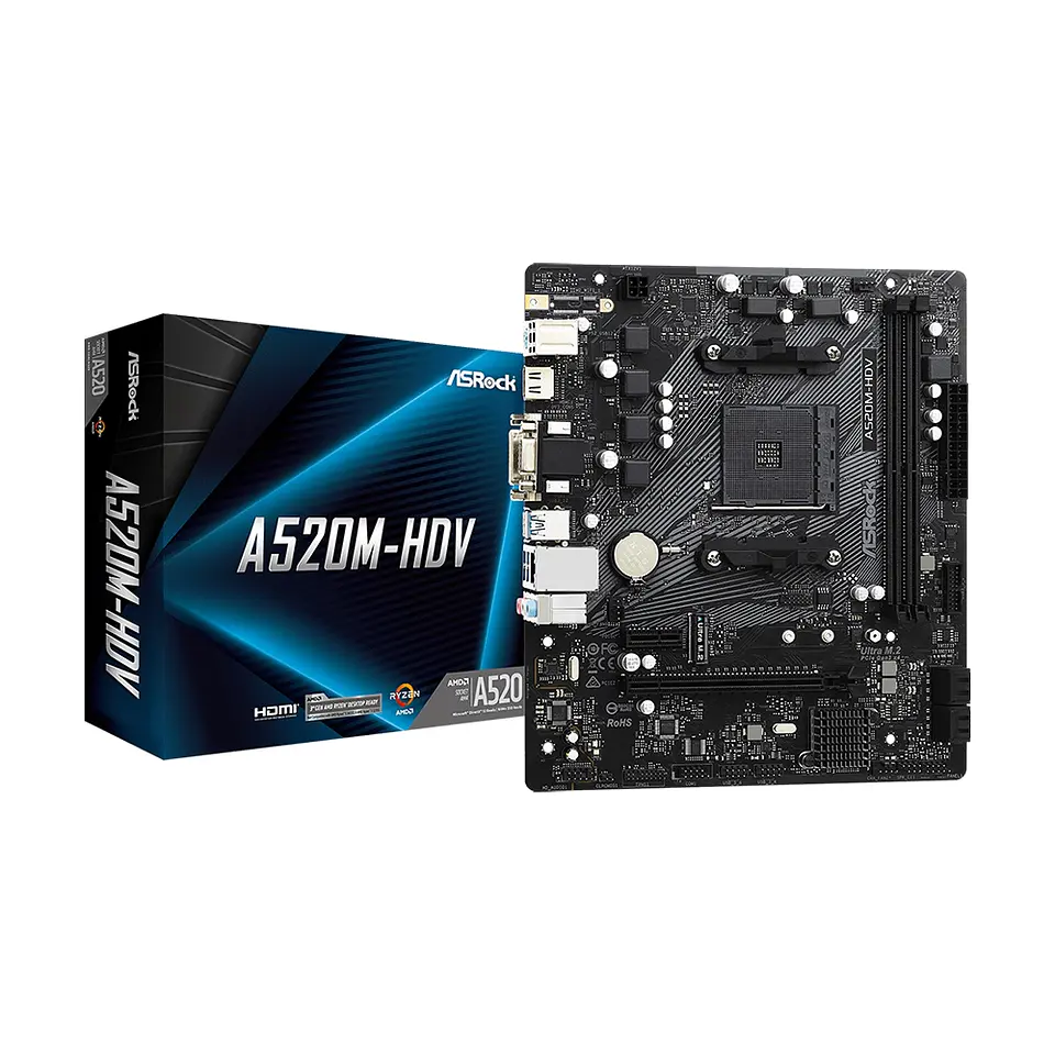 Placa Madre ASRock A520M-HDV, AM4, DDR4, M.2, MicroATX 1
