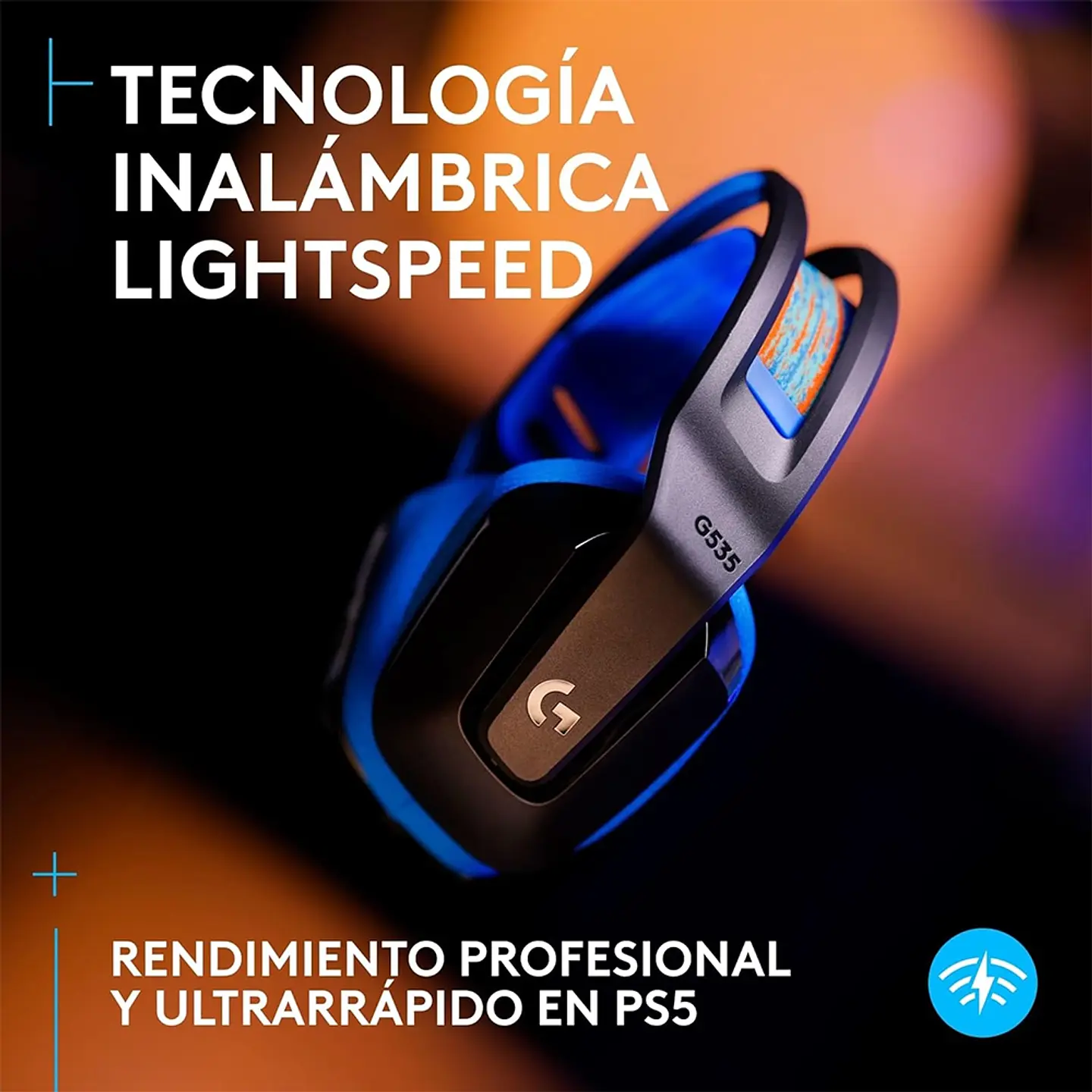 Audífonos Logitech G535 Lightspeed, Dongle USB, Negro/Azul 4