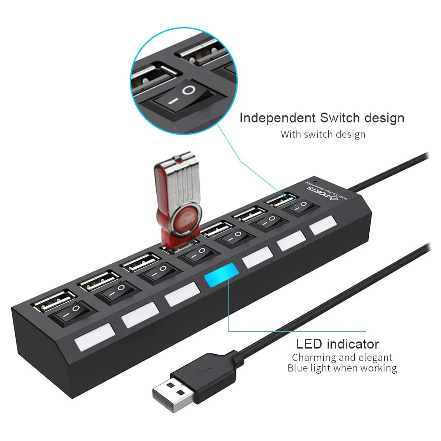 Hub 7 puertos USB 2.0 con interruptores individuales 3