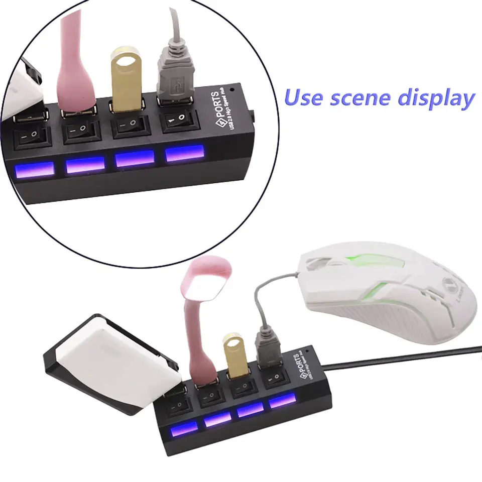 Hub 4 puertos USB 2.0 con interruptores individuales 4