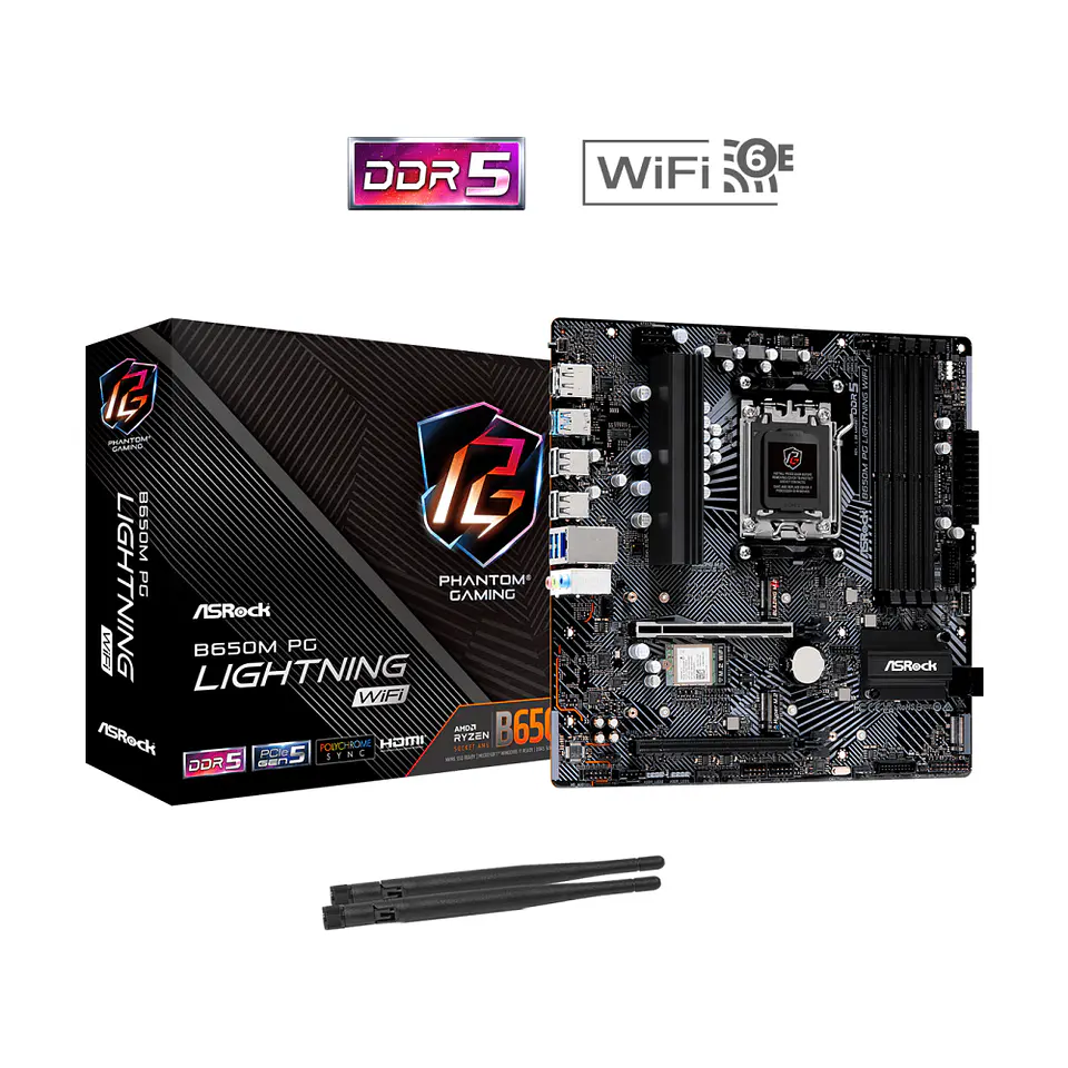 Placa Madre mATX ASRock B650M PG Lightning Wifi AMD AM5 DDR5 6