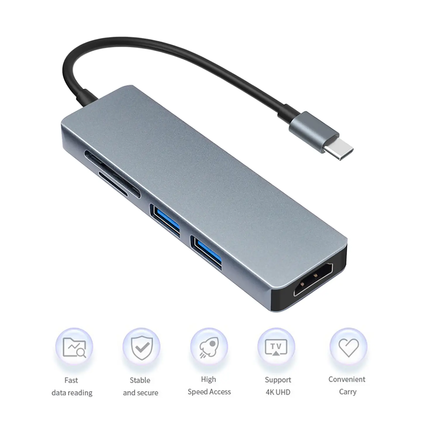 Hub Adaptador USB-C 5 en 1 (HDMI,2x USB 3.0, TF, SD) Macbook 4