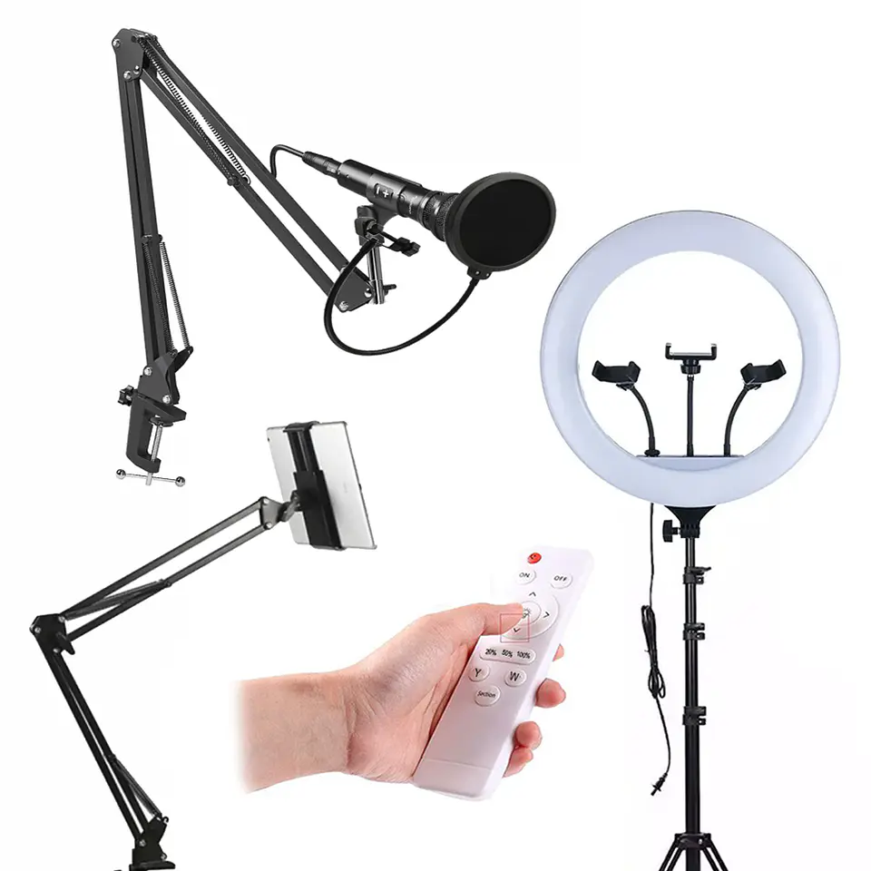 Pack profesional para Podcast y streaming: Aro de luz y set micrófono profesional 1