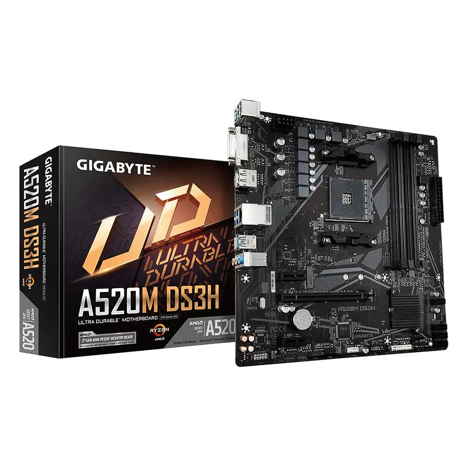 Placa Madre Gigabyte A520M DS3H (AM4, DDR4, M.2, RGB, MicroATX) - AMD Ryzen 1
