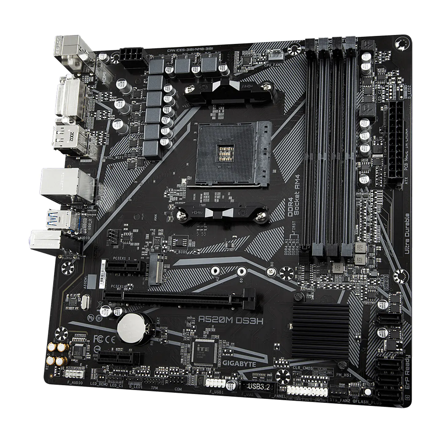 Placa Madre Gigabyte A520M DS3H (AM4, DDR4, M.2, RGB, MicroATX) - AMD Ryzen 3
