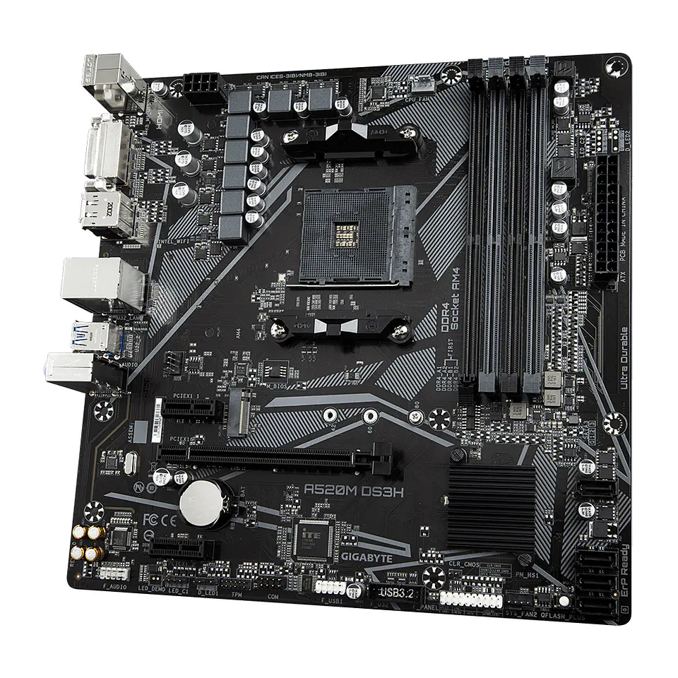 Placa Madre Gigabyte A520M DS3H (AM4, DDR4, M.2, RGB, MicroATX) - AMD Ryzen 3