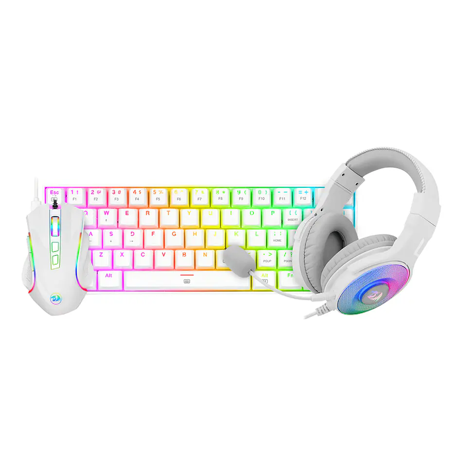 Kit Gamer Redragon 3 en 1 - S129W (Teclado + Audífonos + Mouse) - White RGB 1