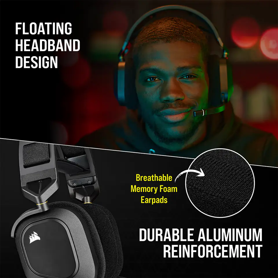 Audífonos Wireless Premium Gamer Corsair HS80 RGB, Carbón 4