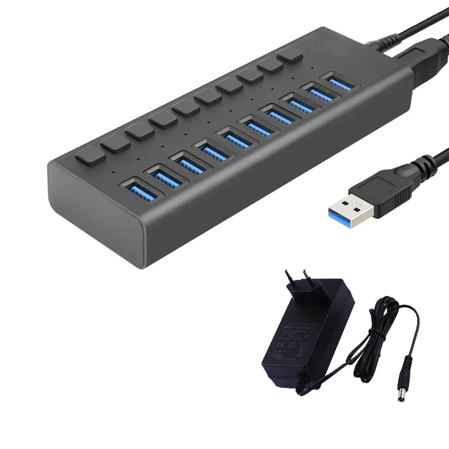 Hub Tecnolab USB 3.0 - 10 Puertos (Led indicador, 5Gbps, 12V) 1