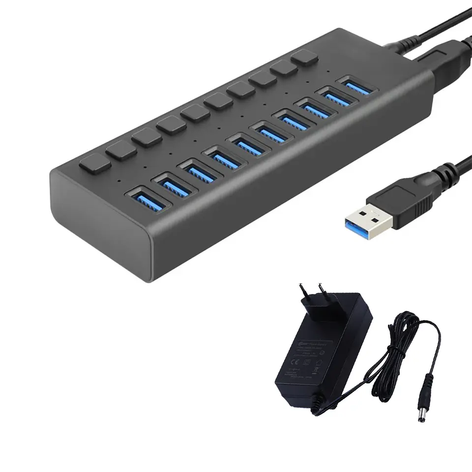 Hub Tecnolab USB 3.0 - 10 Puertos (Led indicador, 5Gbps, 12V) 1