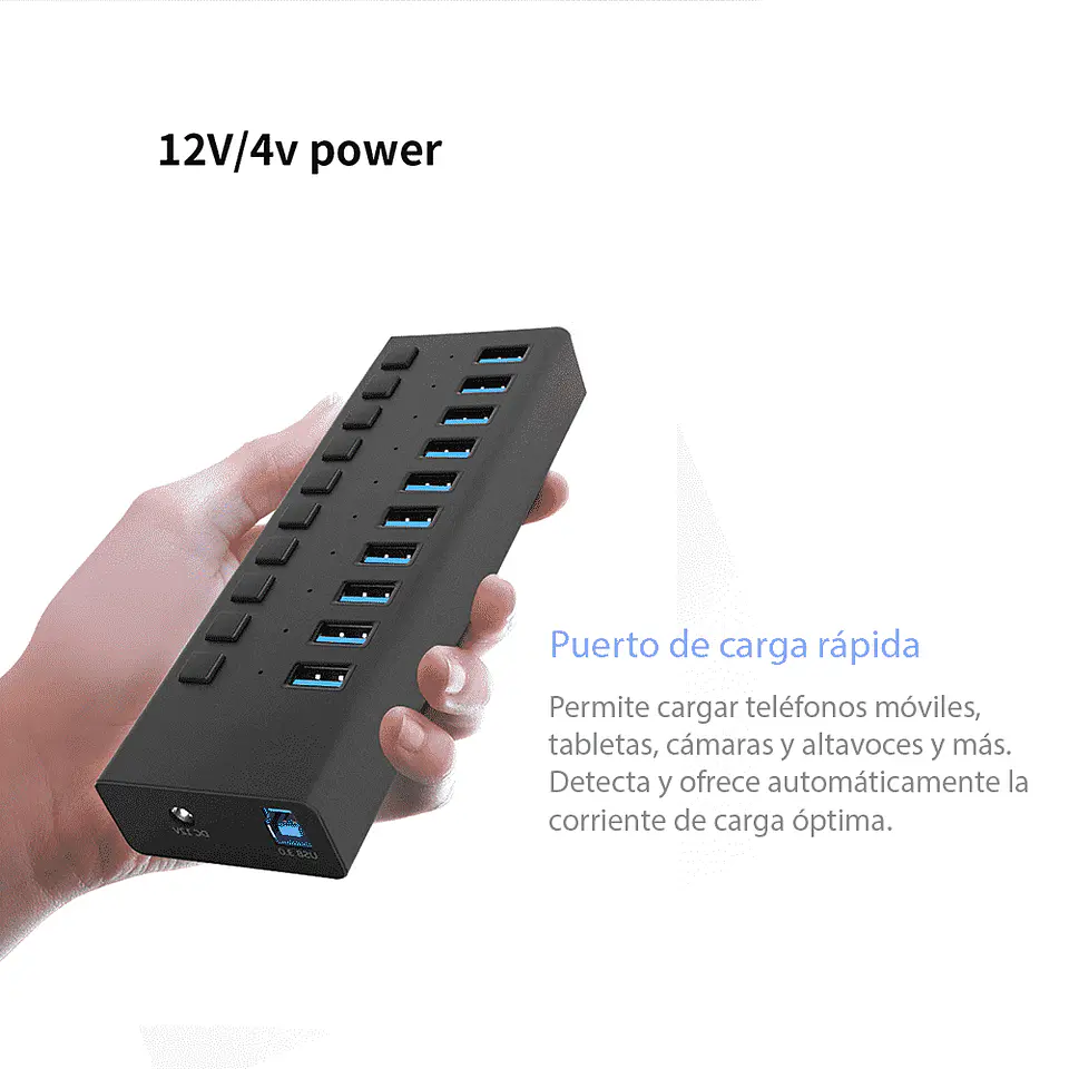 Hub Tecnolab USB 3.0 - 10 Puertos (Led indicador, 5Gbps, 12V) 2
