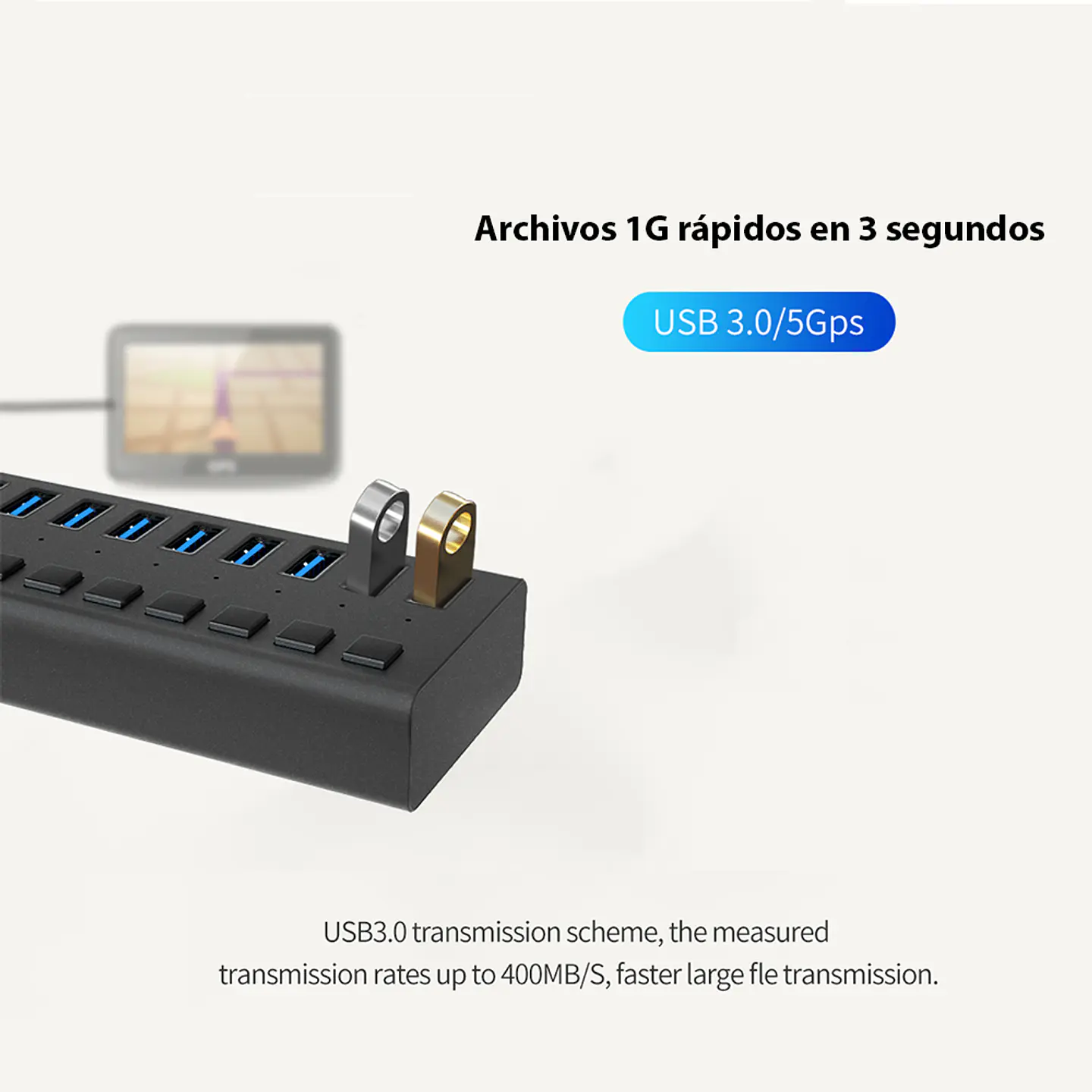 Hub Tecnolab USB 3.0 - 10 Puertos (Led indicador, 5Gbps, 12V) 5