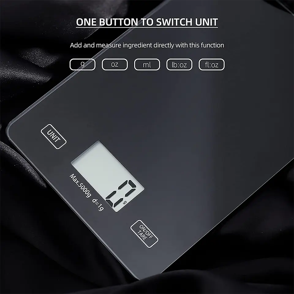 Pesa Gramera Digital 5kg (LCD, Vidrio templado, Botón Táctil) 2