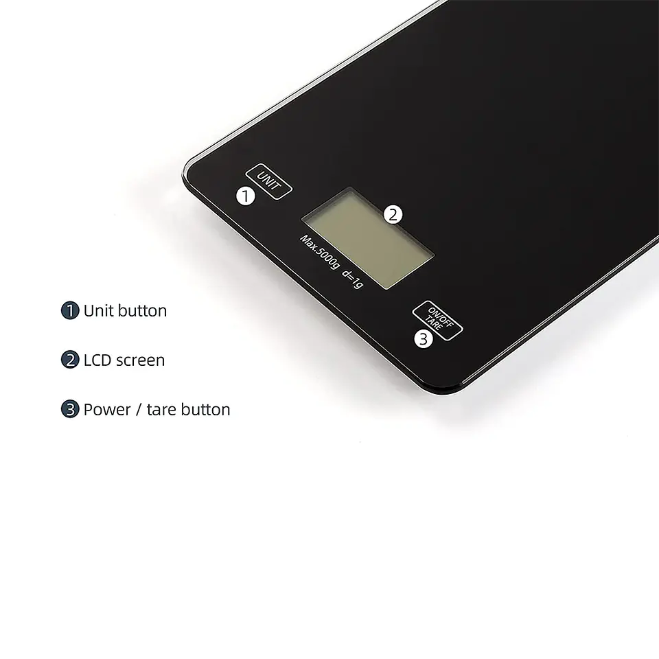 Pesa Gramera Digital 5kg (LCD, Vidrio templado, Botón Táctil) 5