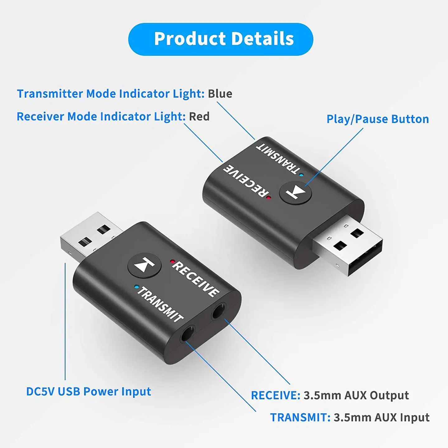 Transmisor y Receptor de Audio Tecnolab, Bluetooth 5.0 2