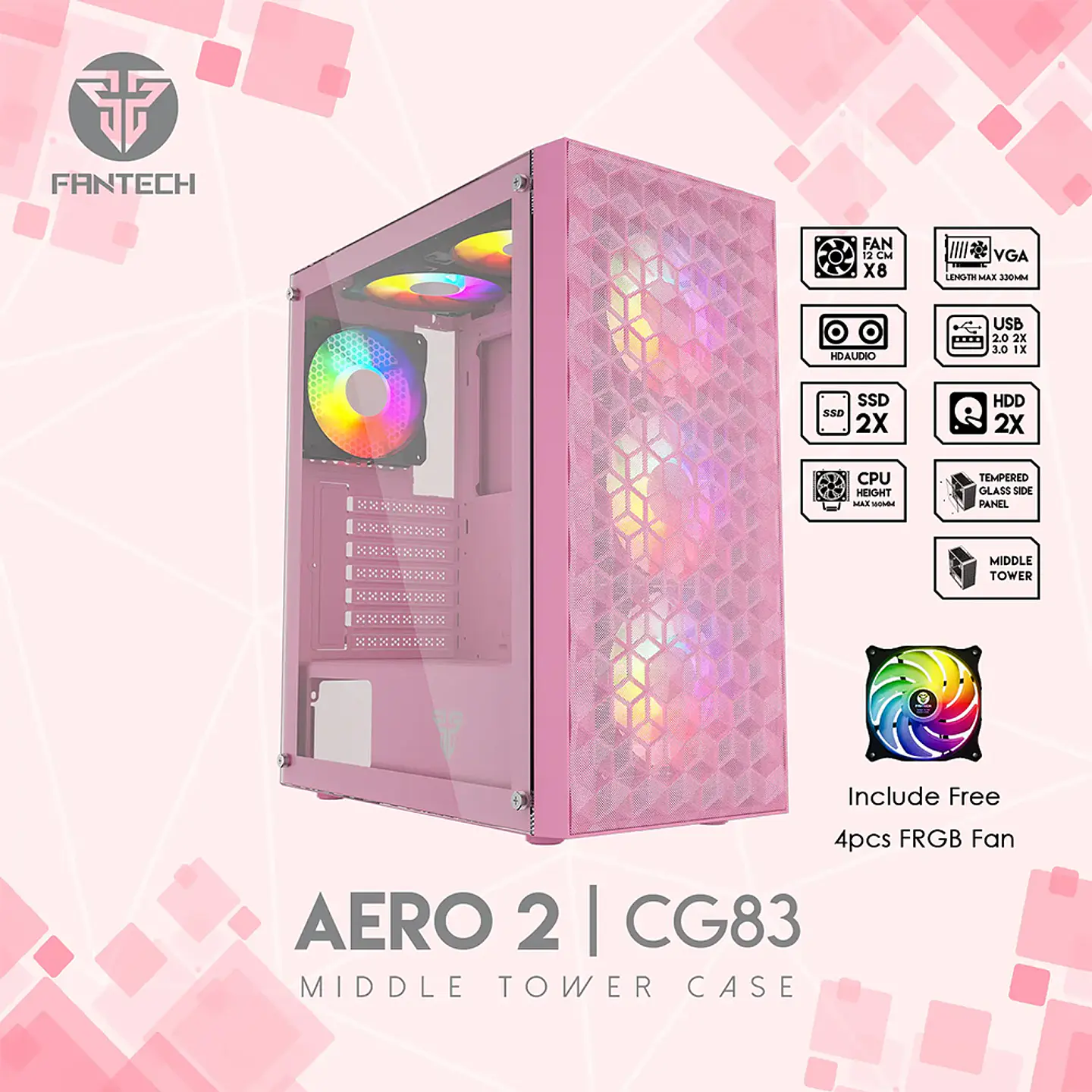 Gabinete Fantech CG83 Aero Sakura, ATX, Panel Vidrio, 4 fans 7