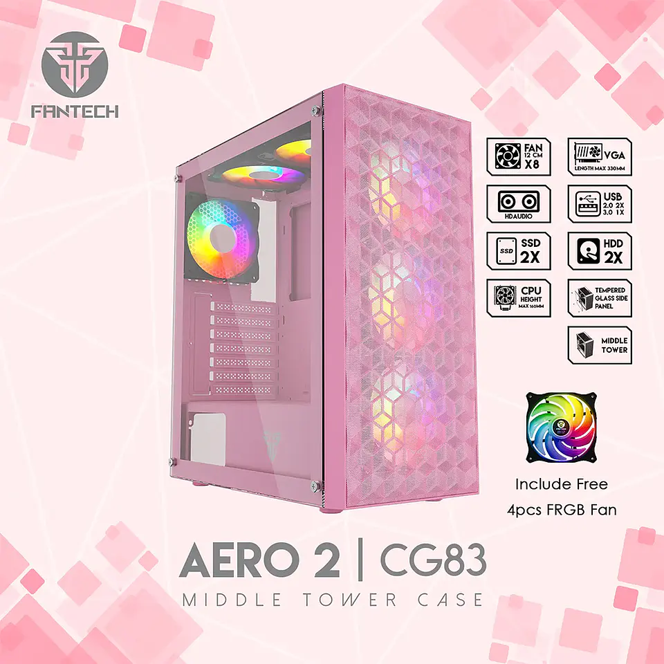 Gabinete Fantech CG83 Aero Sakura, ATX, Panel Vidrio, 4 fans 7