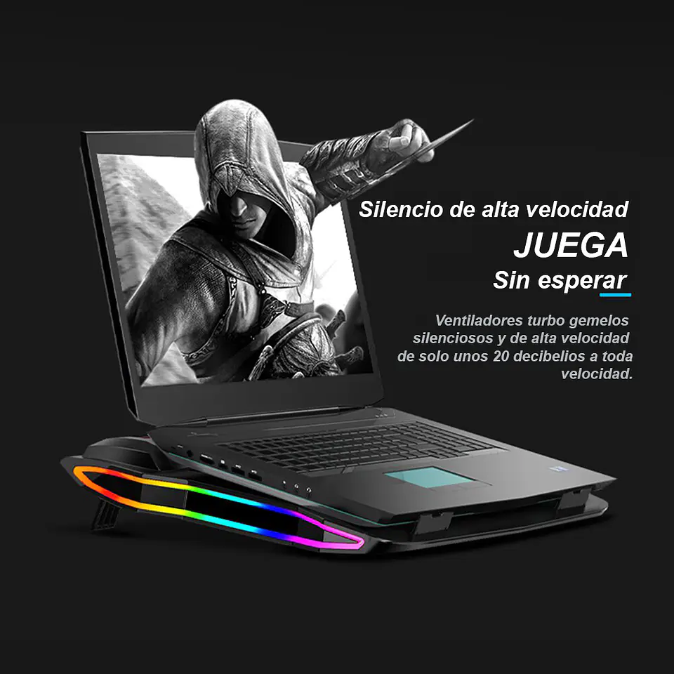 Turbo Cooler Base Ventilador Notebook Gamer RGB - ángulo ajustable 4