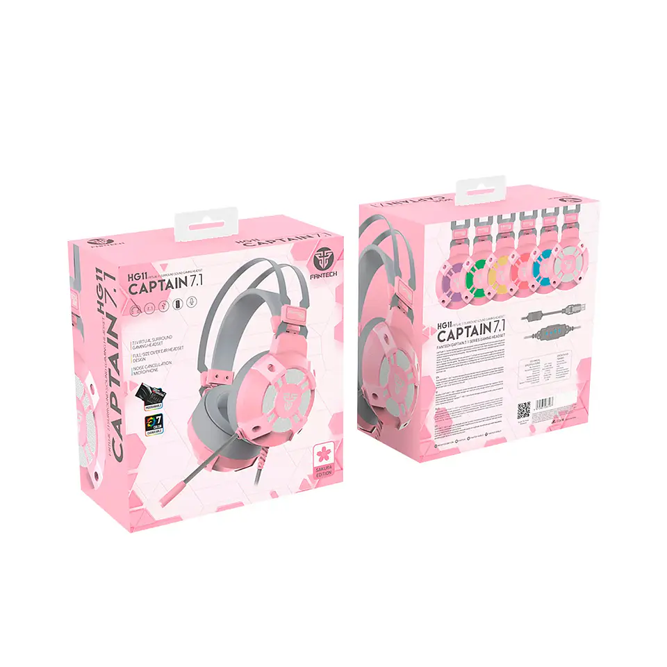 Audífono Gamer Fantech HG11 Captain 7.1 Gaming RGB Sakura Ed 2