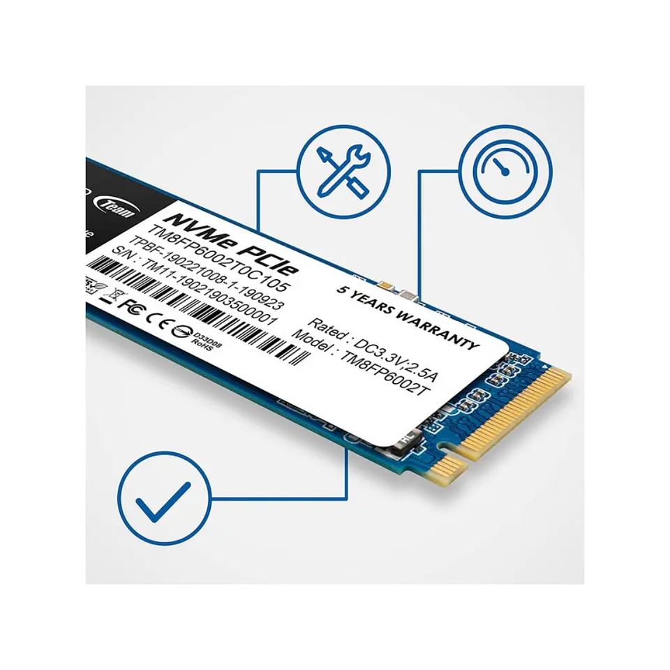 Disco Estado Sólido Team Group MP33 PRO de 1TB (NVMe, 2400 MB/s, PCIe Gen3 x4) 3