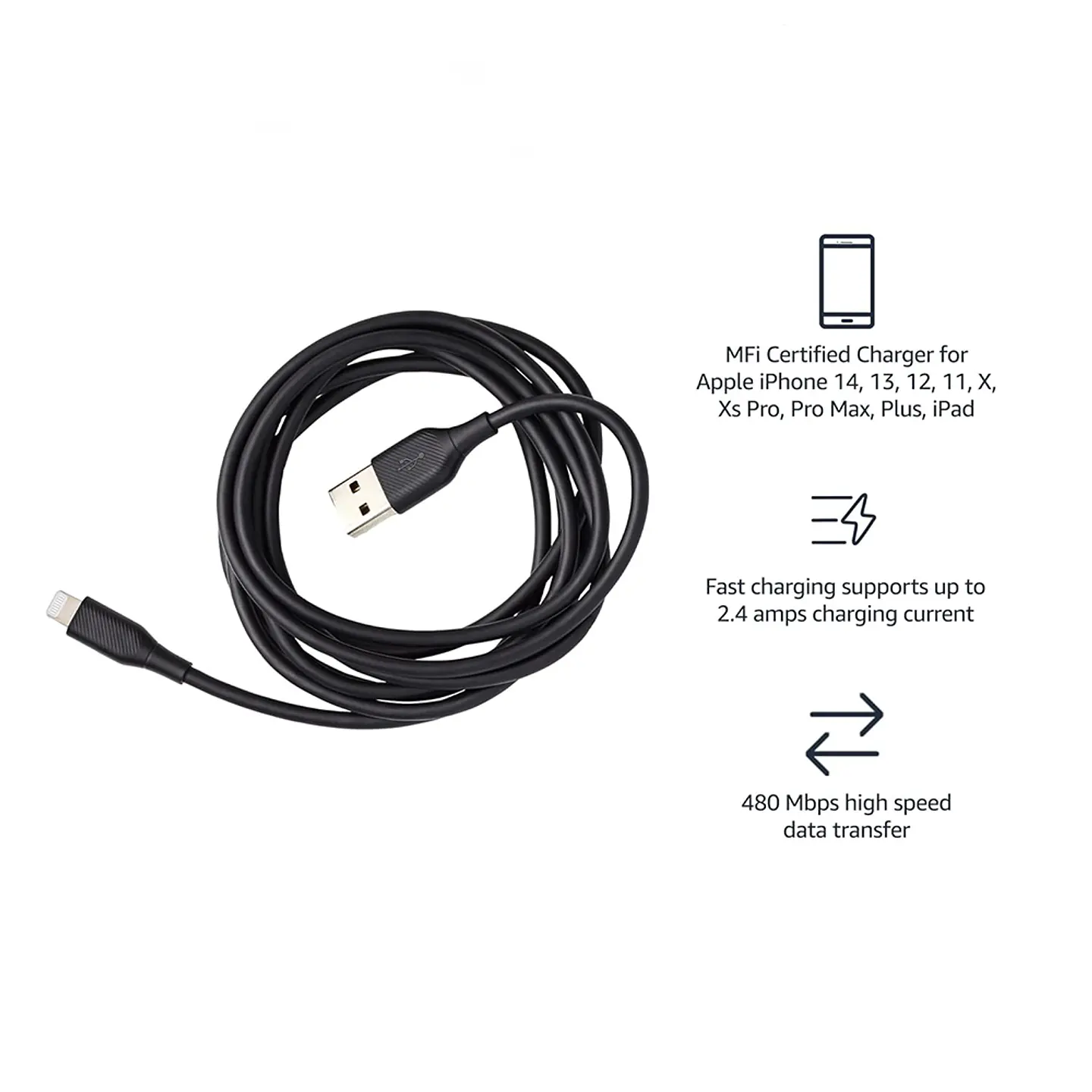 Cable Carga rápida reforzado de 2 mts para IPhone, IPad -USB 3