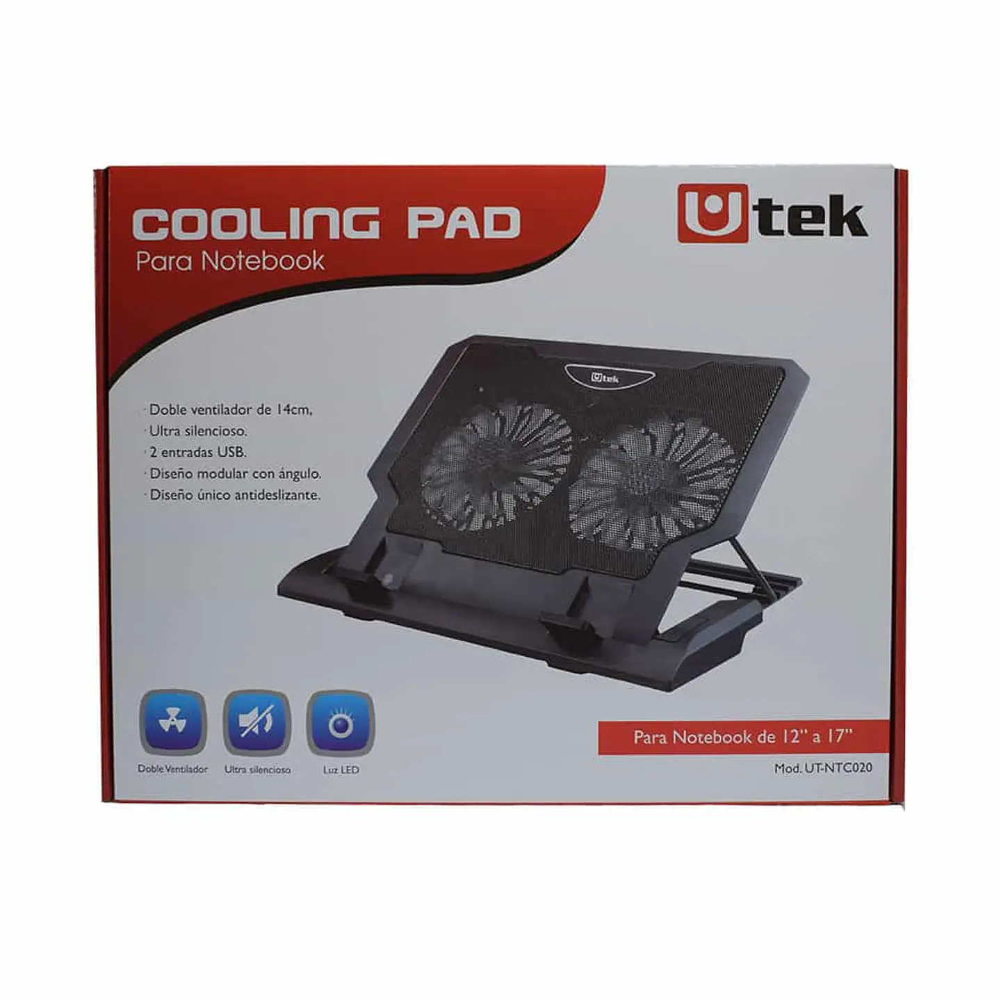 Cooler para Notebook 12 -17″, doble ventilador de 14cm, 4 Niveles, UT-NTC020 2