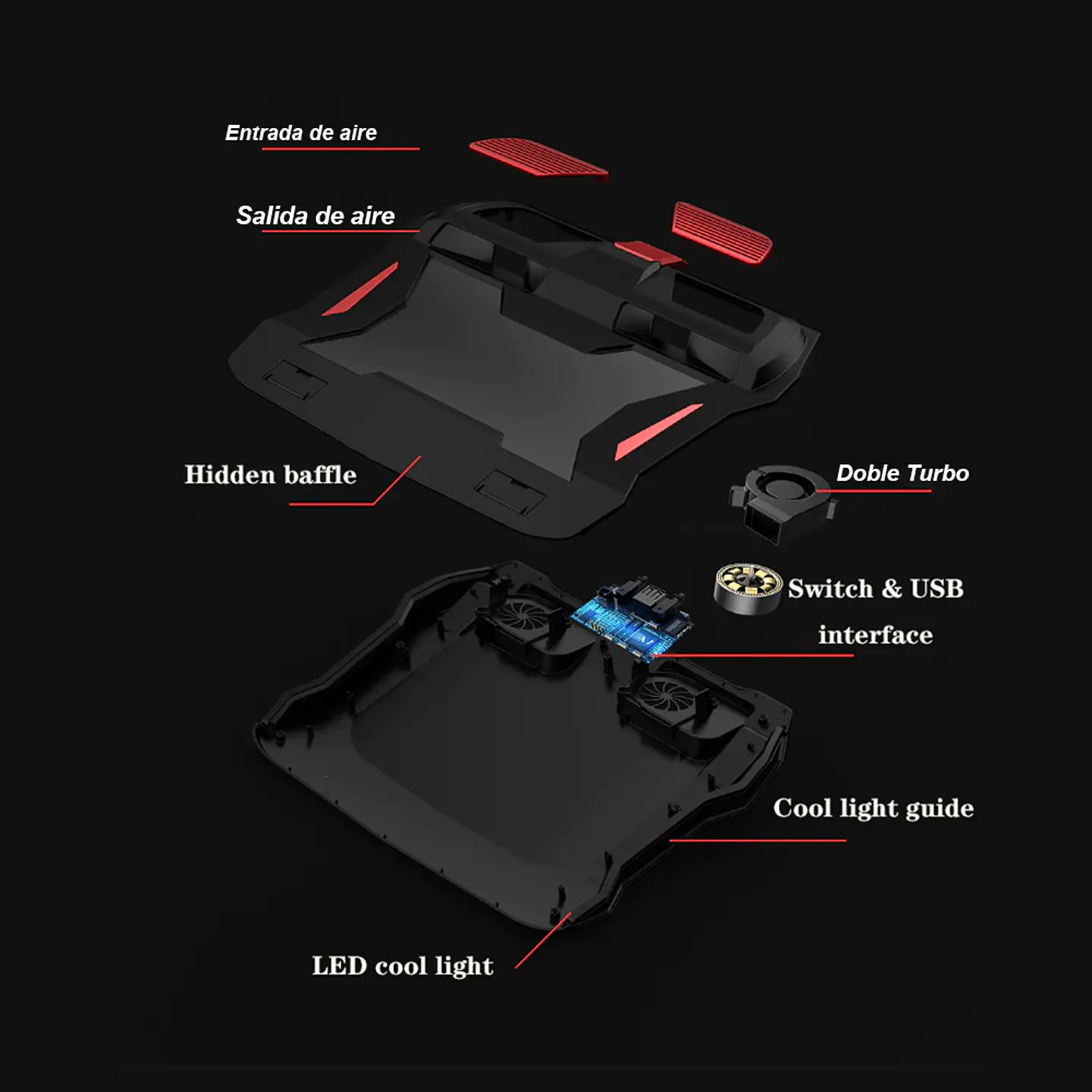 Turbo Cooler Base Ventilador Notebook Gamer RGB - ángulo ajustable 6