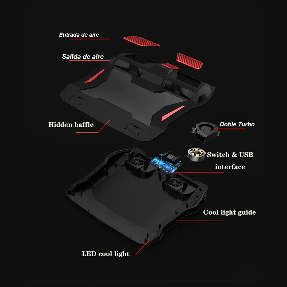 Turbo Cooler Base Ventilador Notebook Gamer RGB - ángulo ajustable 6
