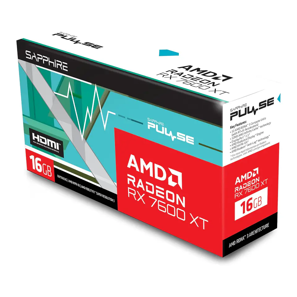 Tarjeta de video Sapphire PULSE AMD Radeon RX 7600 XT 16GB 7