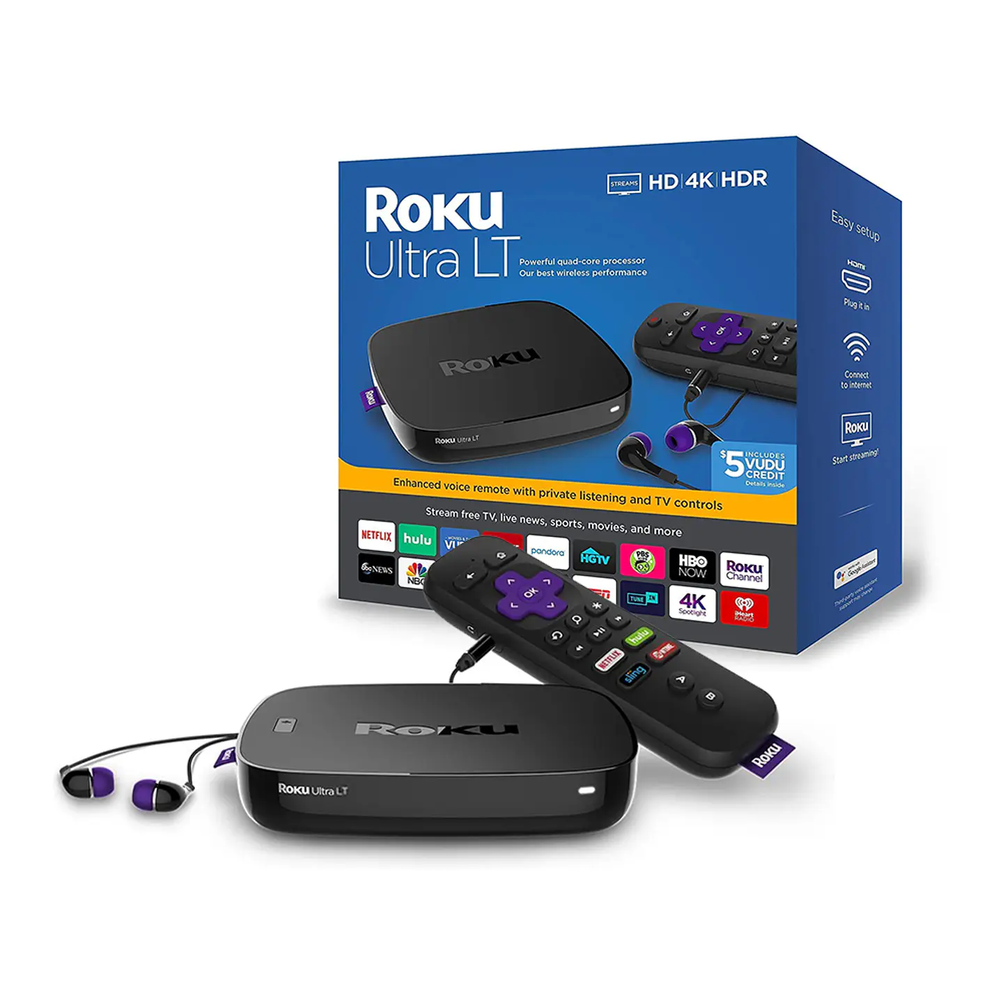 Roku Ultra LT, control remoto de voz mejorado (HD, 4K, HDR, Enthernet) 1