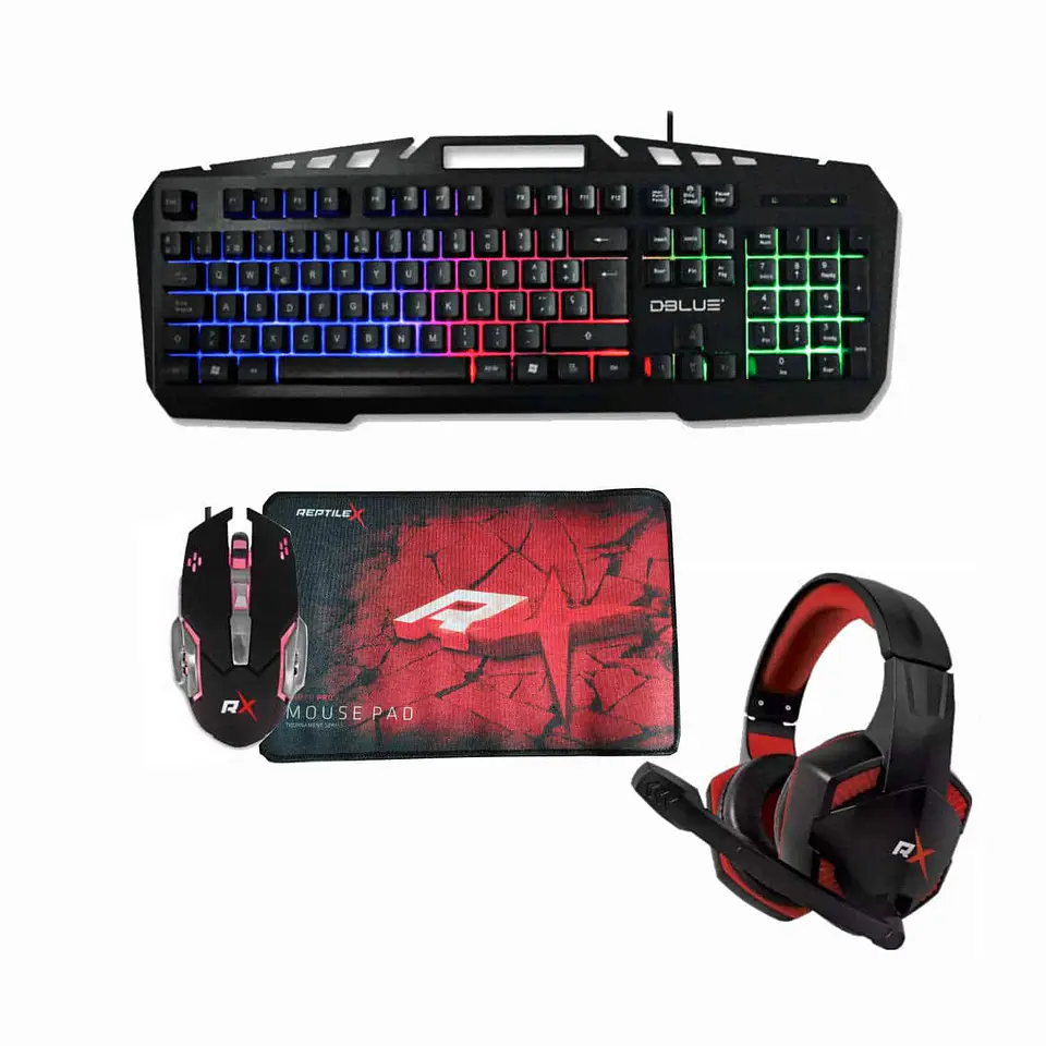 Kit gamer Reptilex RX0019, 4 en 1: Teclado + audífonos + mouse + pad mouse, comp 1