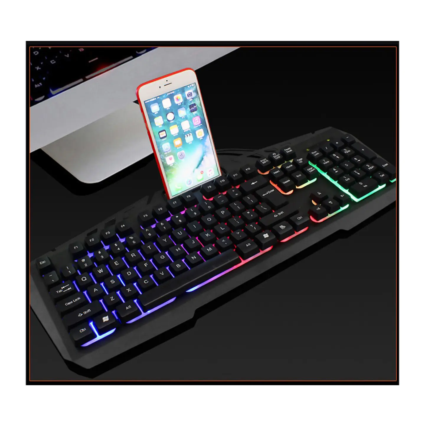Teclado Gamer Metálico Retroiluminado Rgb, Soporte Celular 2