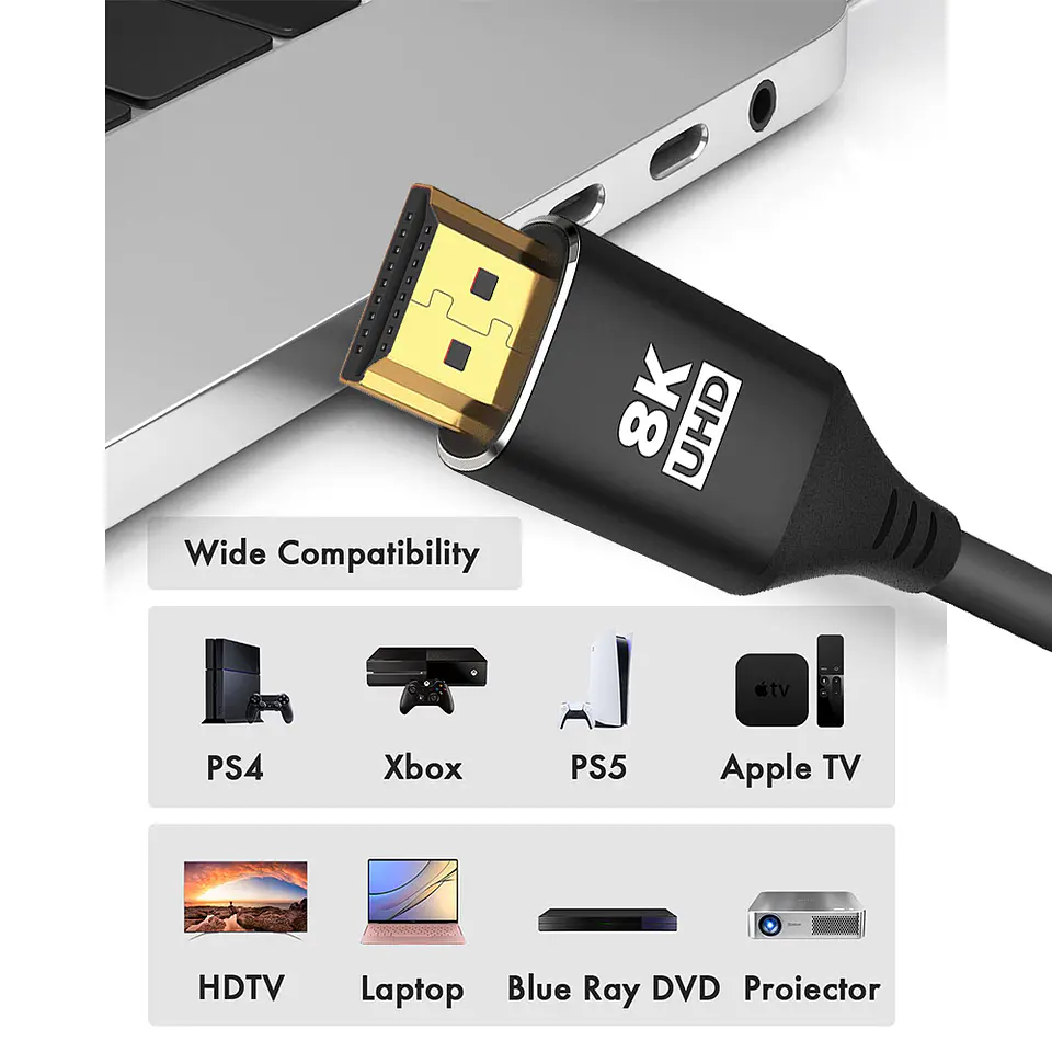 Cable Hdmi 8k 60hz/48gbps V2.1 De 1.5mts. Aleación De Zinc 6