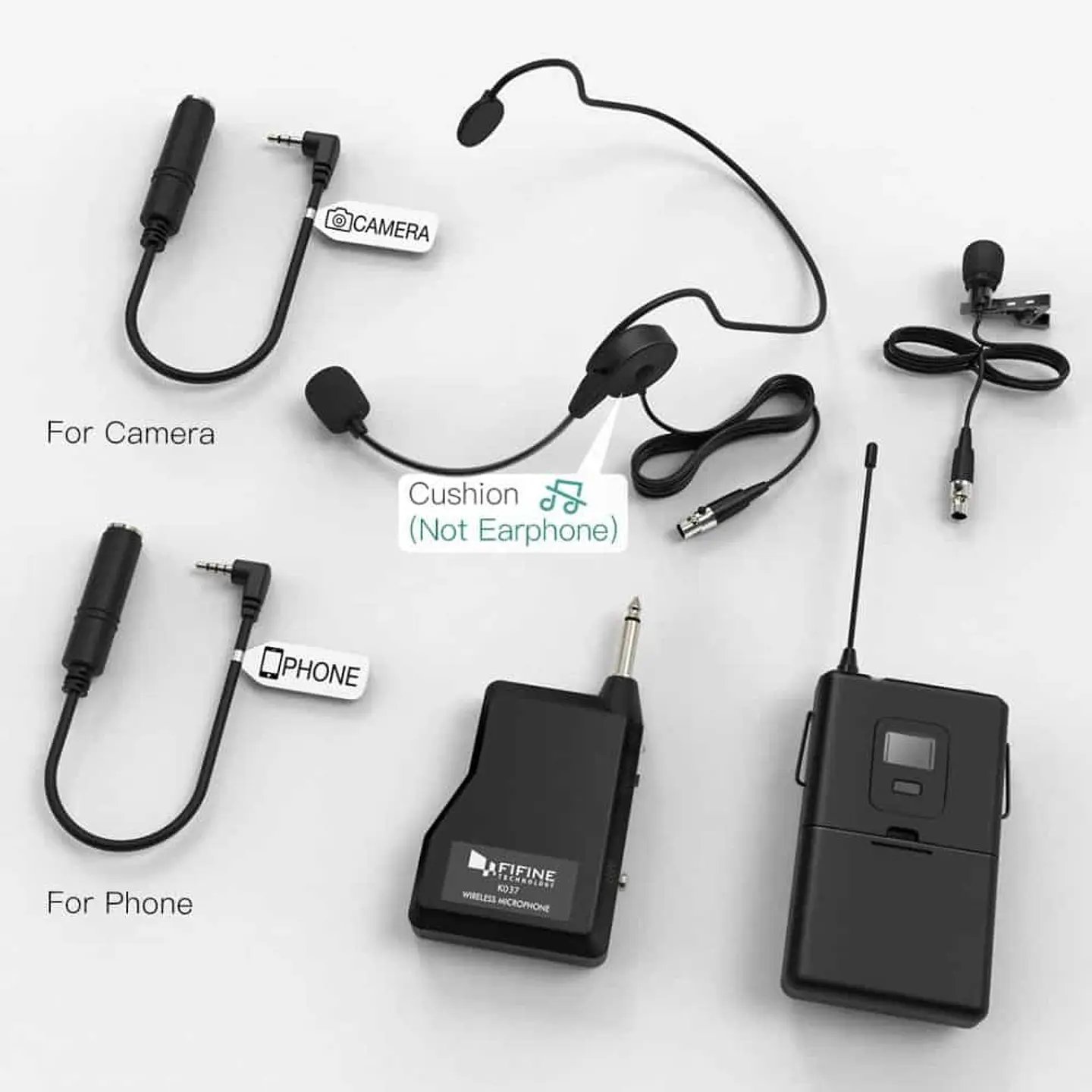 Set profesional: Micrófono inalámbrico fifine K037B, con auriculares y micrófonos de solapa Lavalier 2