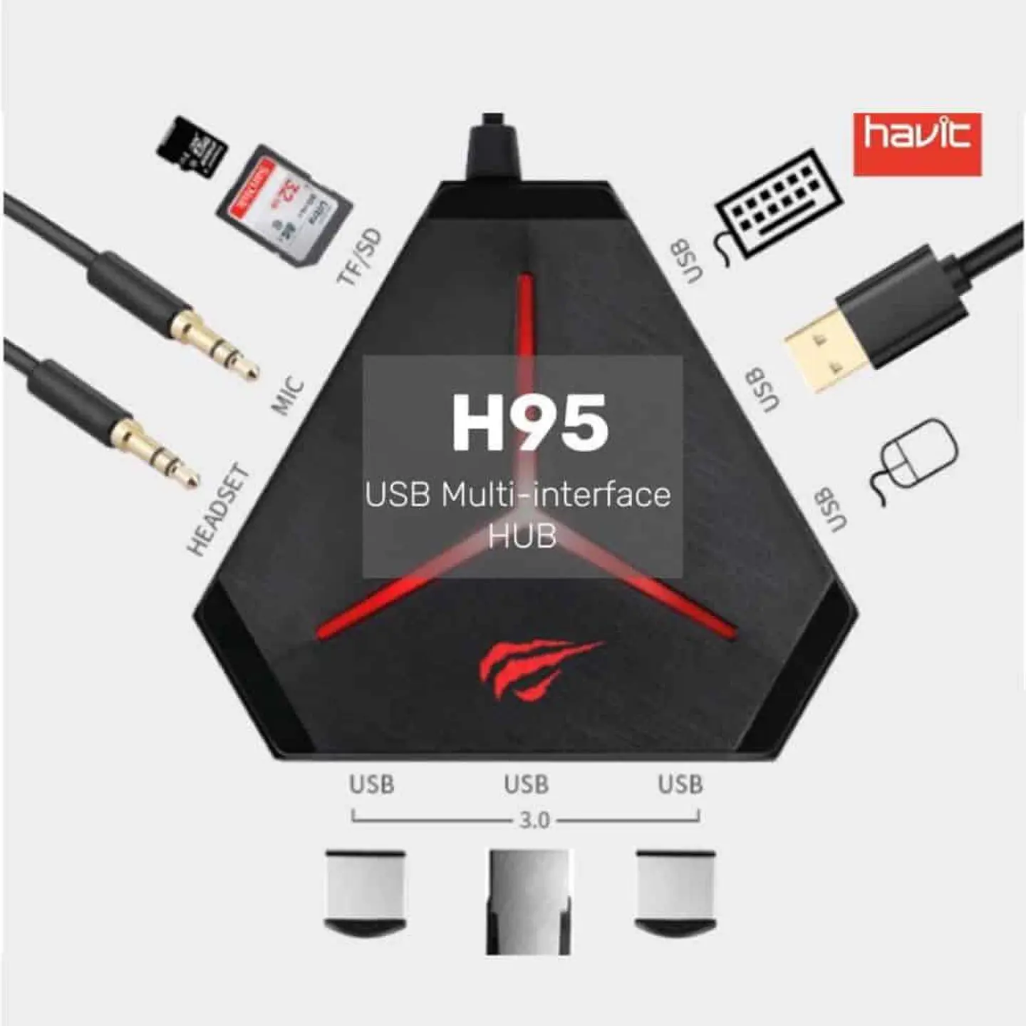 Adaptador Hub GameNote H95 - conecta fonos, teclado, mouse, SD a PC y consolas 1