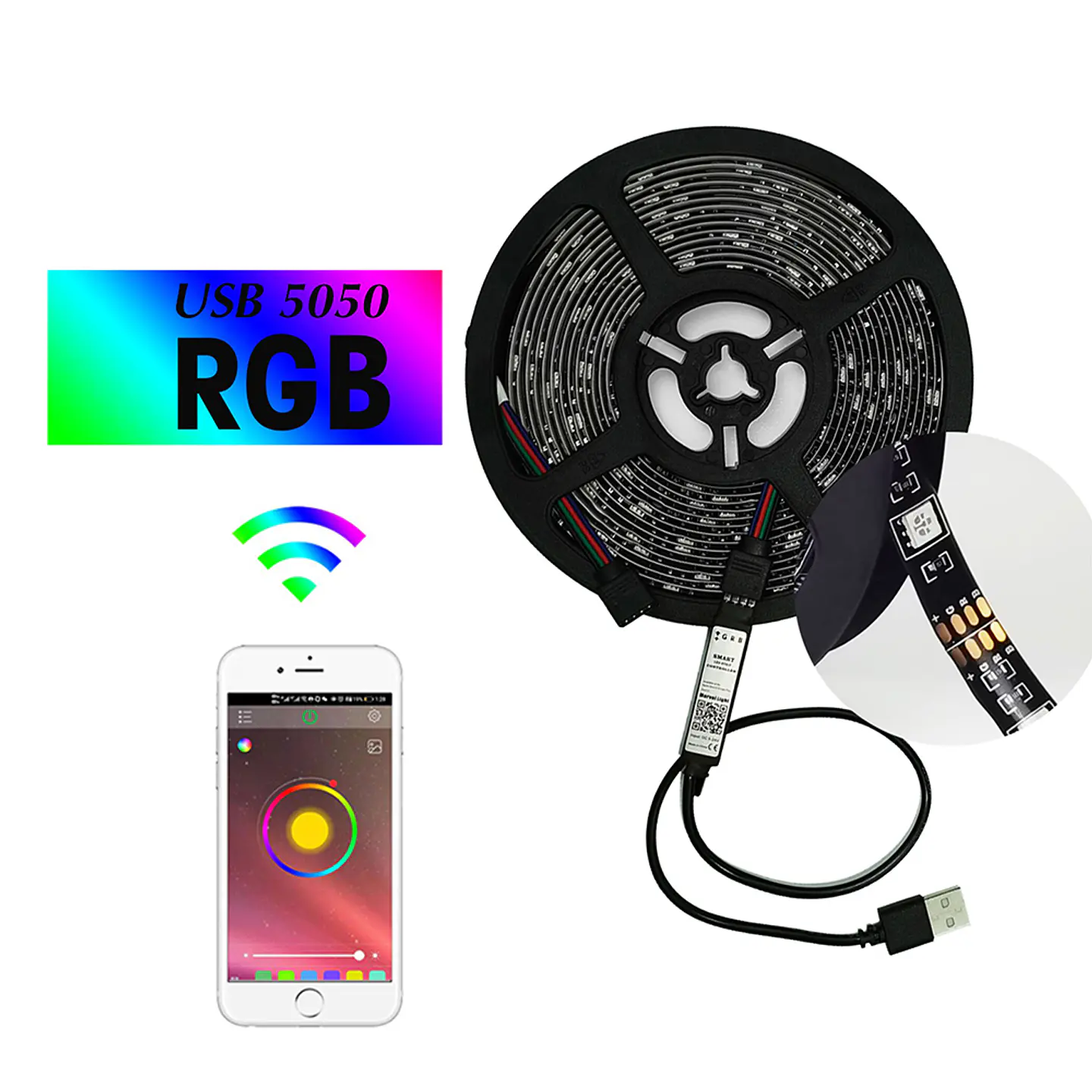Cinta Tira Luces Led Rgb 5050 5mts Usb Bluetooth App, Tv Pc 1