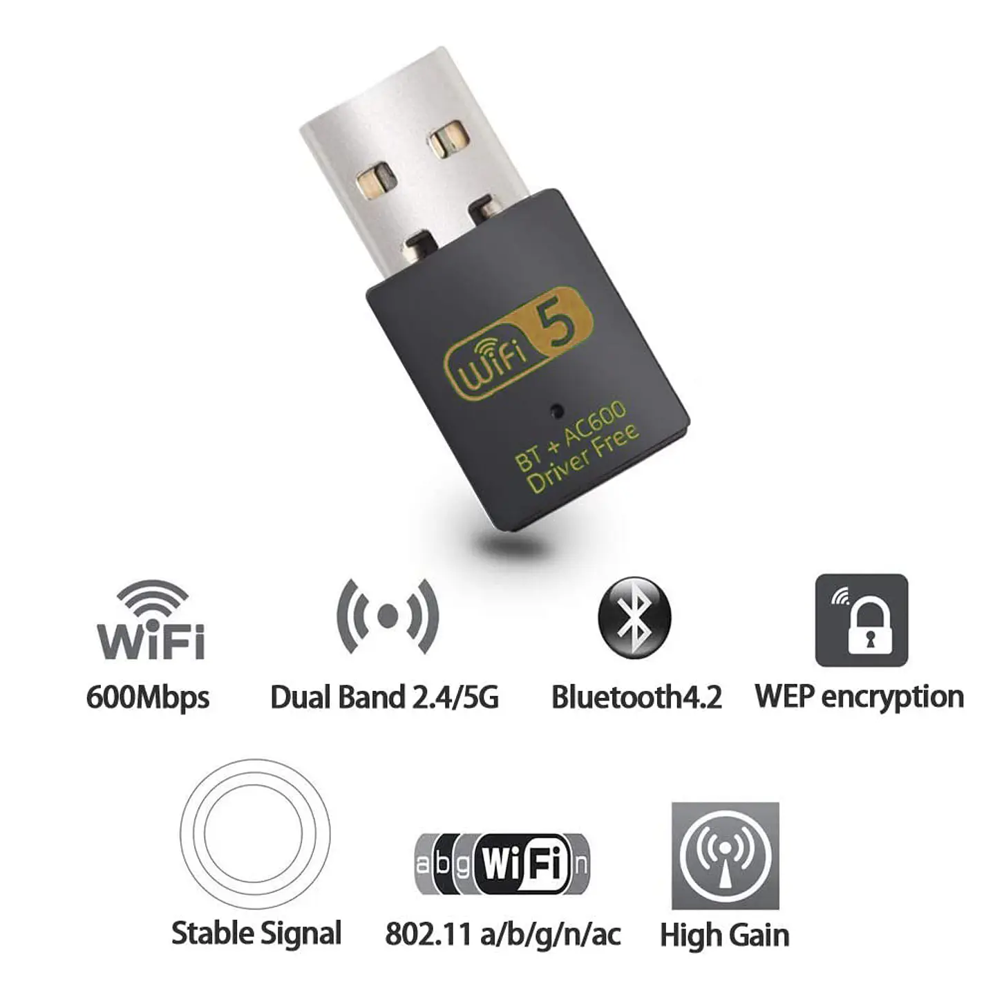 Adaptador 2 En 1 Wifi  Band 2.4G/ 5G 600 Ghz + Bluetooth 4.2 2
