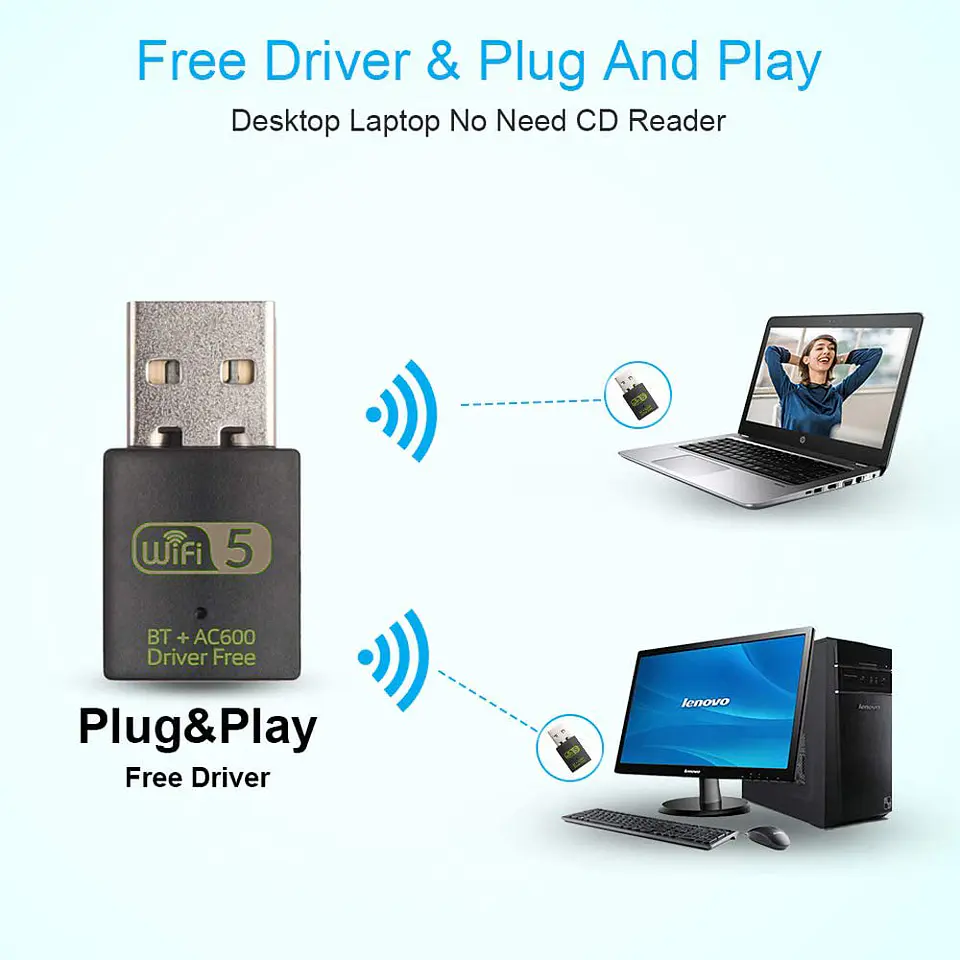 Adaptador 2 En 1 Wifi  Band 2.4G/ 5G 600 Ghz + Bluetooth 4.2 4