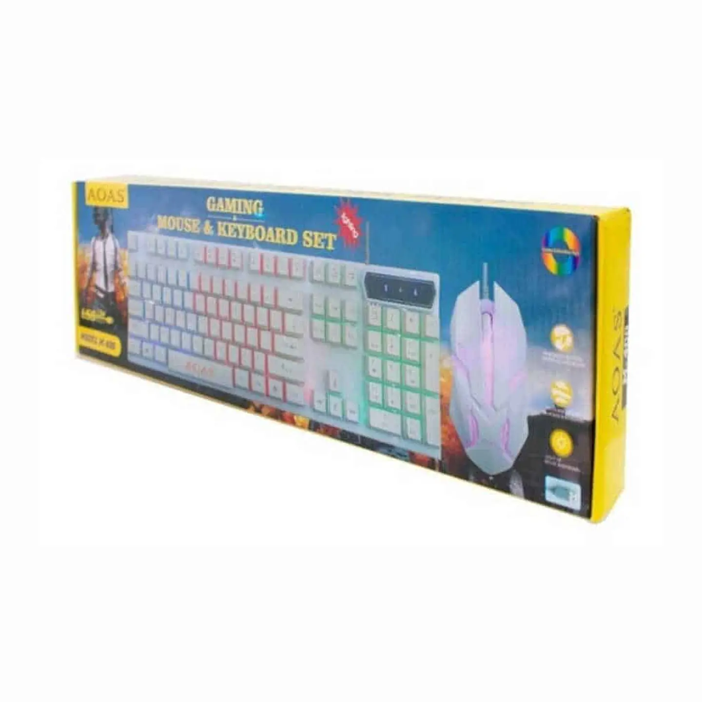 Kit gamer AOAS teclado y mouse, M-400, blanco 3