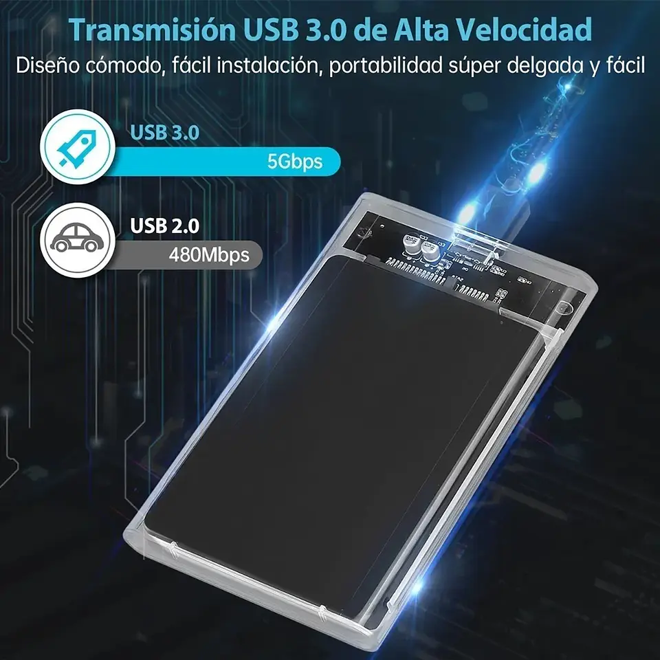 Cofre Case Transparente Disco Duro HHD y SSD Sata 2.5 USB 3.0 4