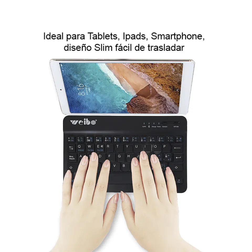 Teclado Bluetooth Inalámbrico Qwerty Recargable (Tablet, Pc, iOS, Android) 5