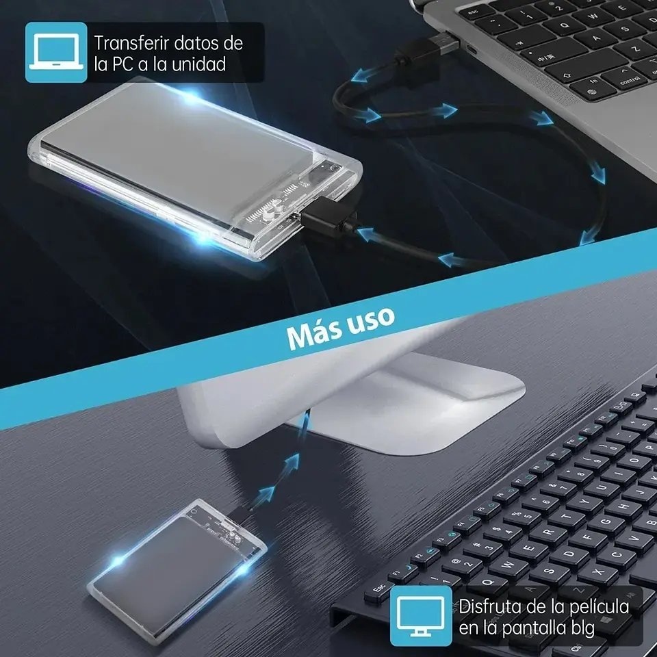 Cofre Case Transparente Disco Duro HHD y SSD Sata 2.5 USB 3.0 5