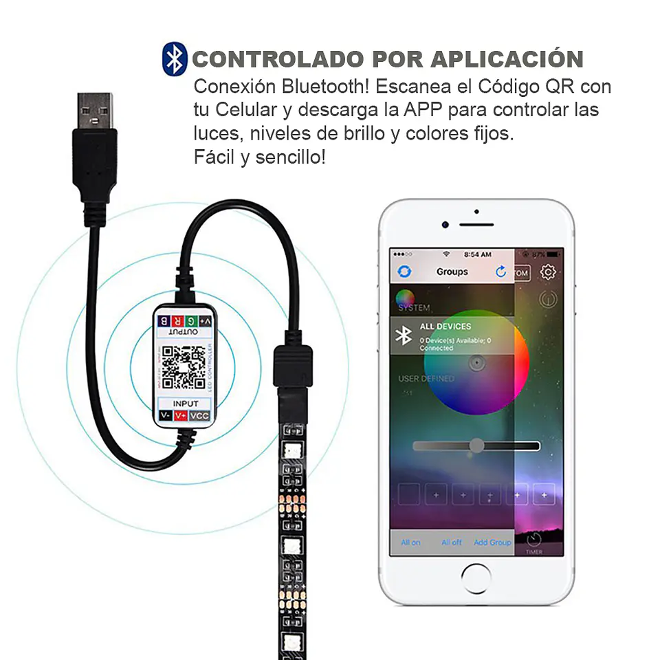 Cinta Tira Luces Led Rgb 5050 5mts Usb Bluetooth App, Tv Pc 6