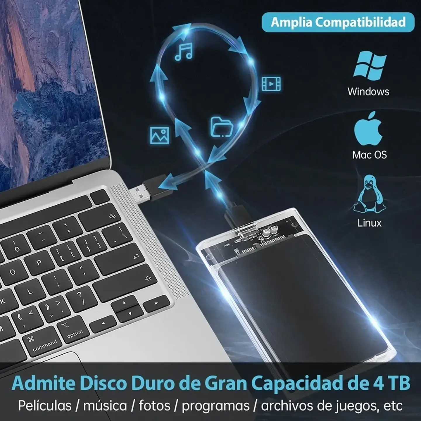 Cofre Case Transparente Disco Duro HHD y SSD Sata 2.5 USB 3.0 6