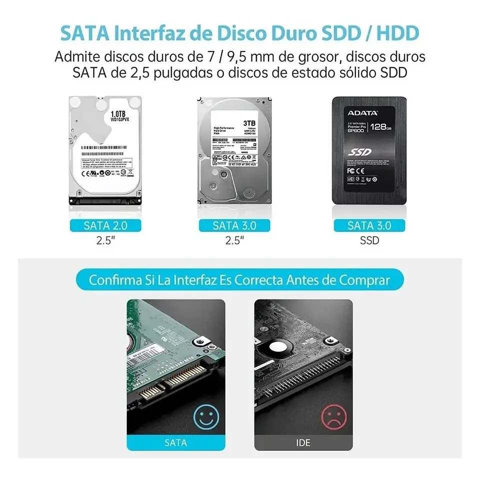 Cofre Case Transparente Disco Duro HHD y SSD Sata 2.5 USB 3.0 8