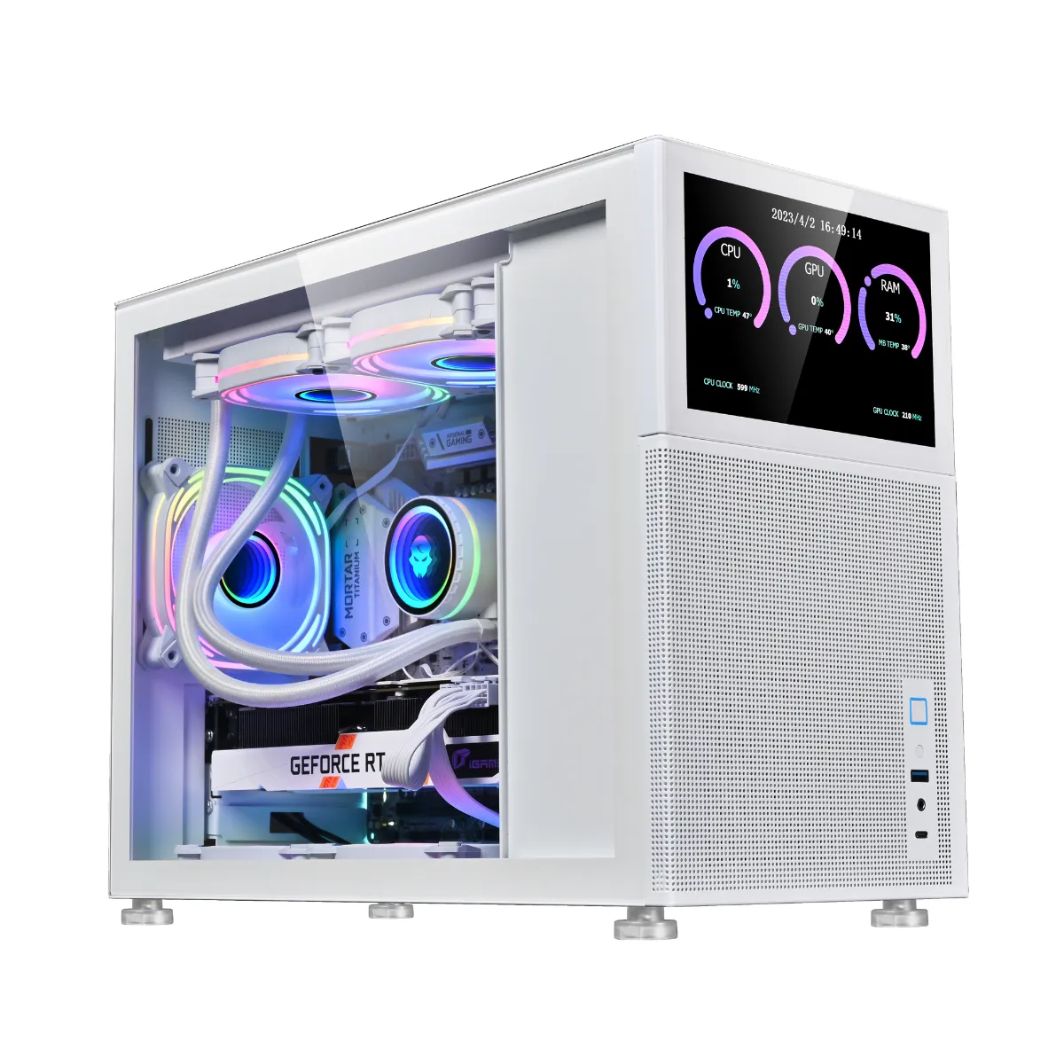 Gabinete Kronos Magic Pantalla Modular mATX USB 3.0 Vidrio Blanco