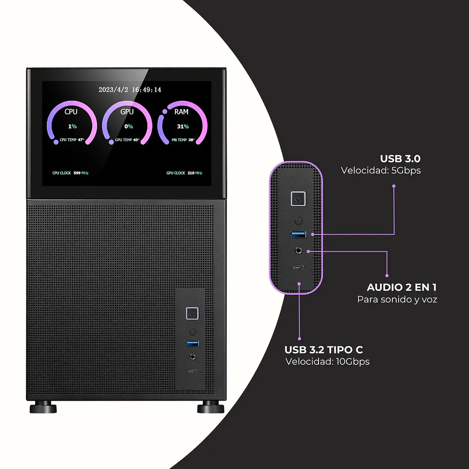Gabinete Kronos Magic Pantalla Modular mATX USB 3.0 Vidrio Negro 4
